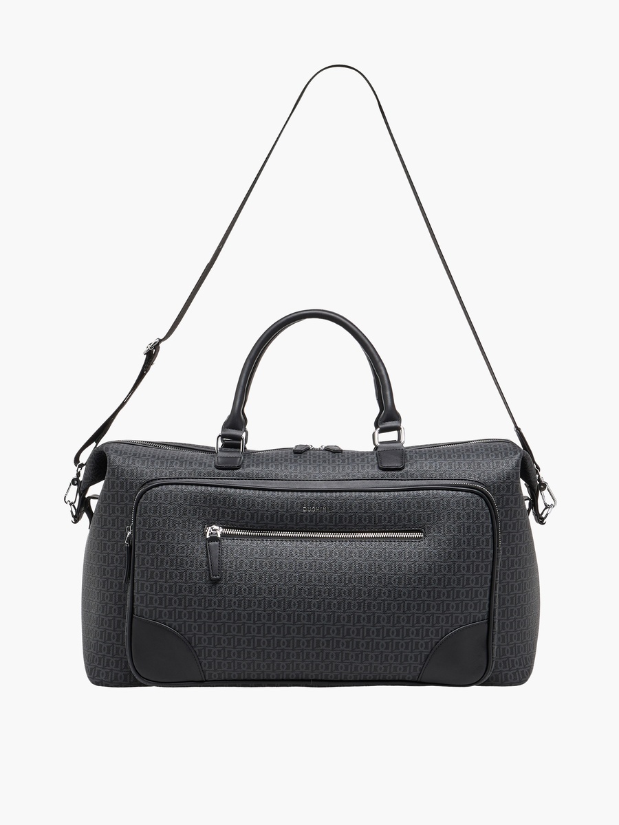 Monogram Print Duffle Bag with Zip Closure and Detachable Strap