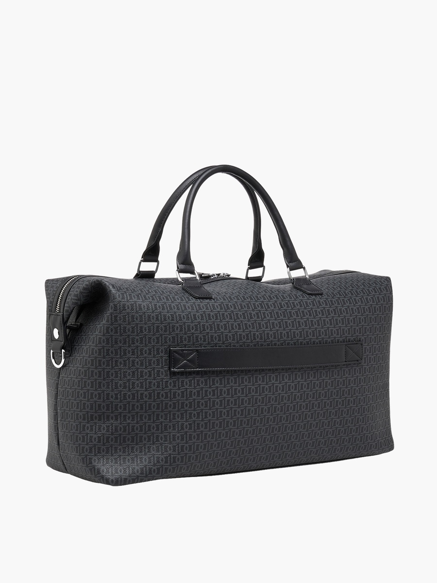 Monogram Print Duffle Bag with Zip Closure and Detachable Strap