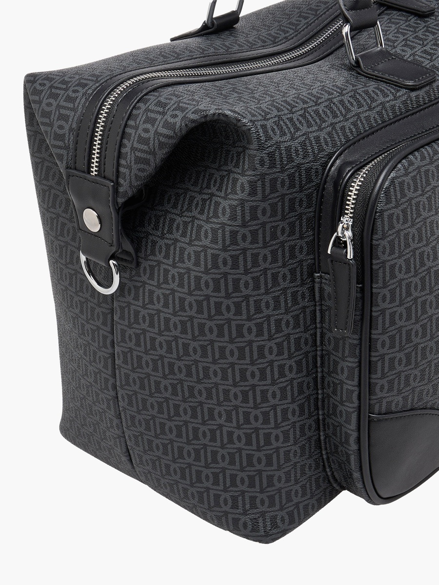 Monogram Print Duffle Bag with Zip Closure and Detachable Strap