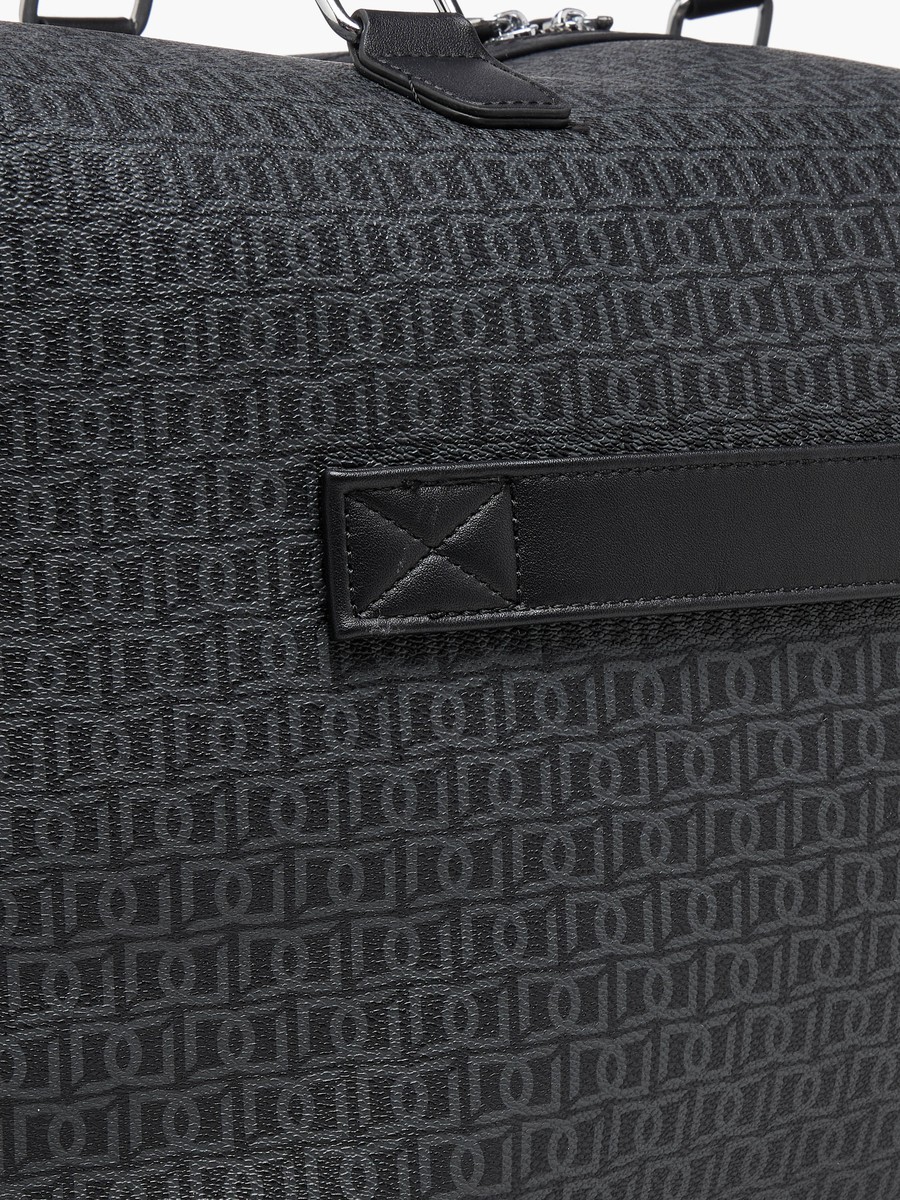 Monogram Print Duffle Bag with Zip Closure and Detachable Strap