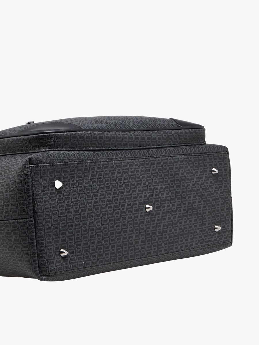 Monogram Print Duffle Bag with Zip Closure and Detachable Strap
