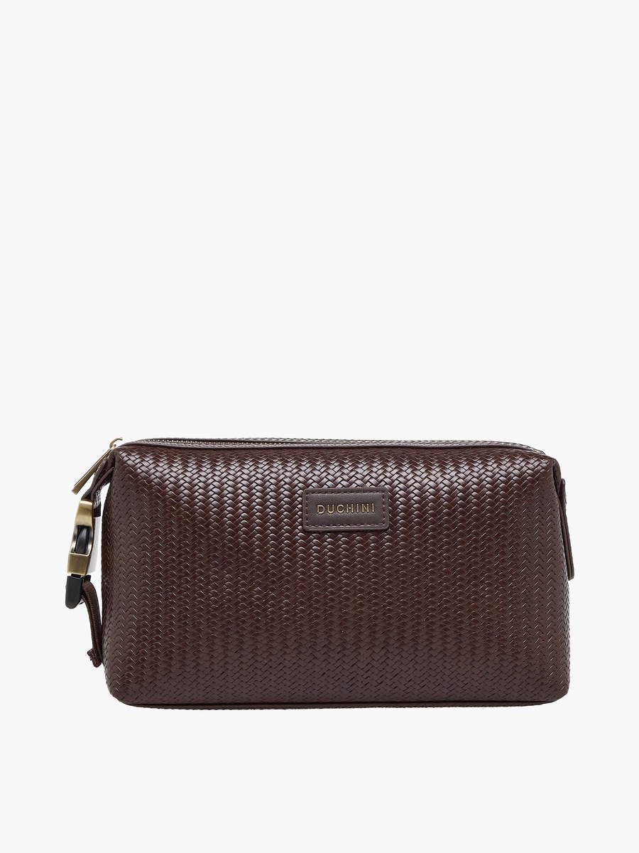 Men Chevron Textured Pouch with Buckle Strap