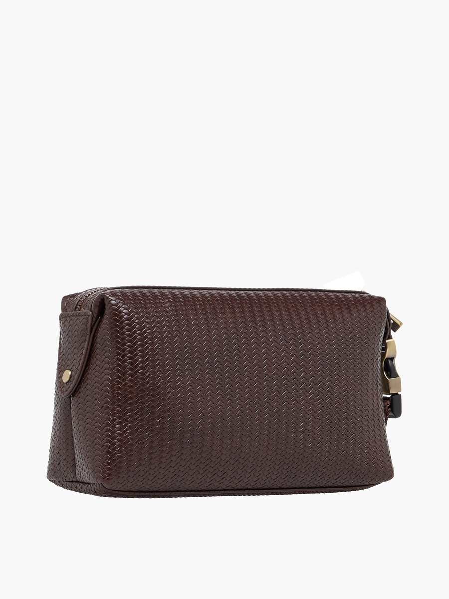 Men Chevron Textured Pouch with Buckle Strap