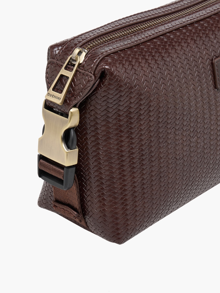 Men Chevron Textured Pouch with Buckle Strap