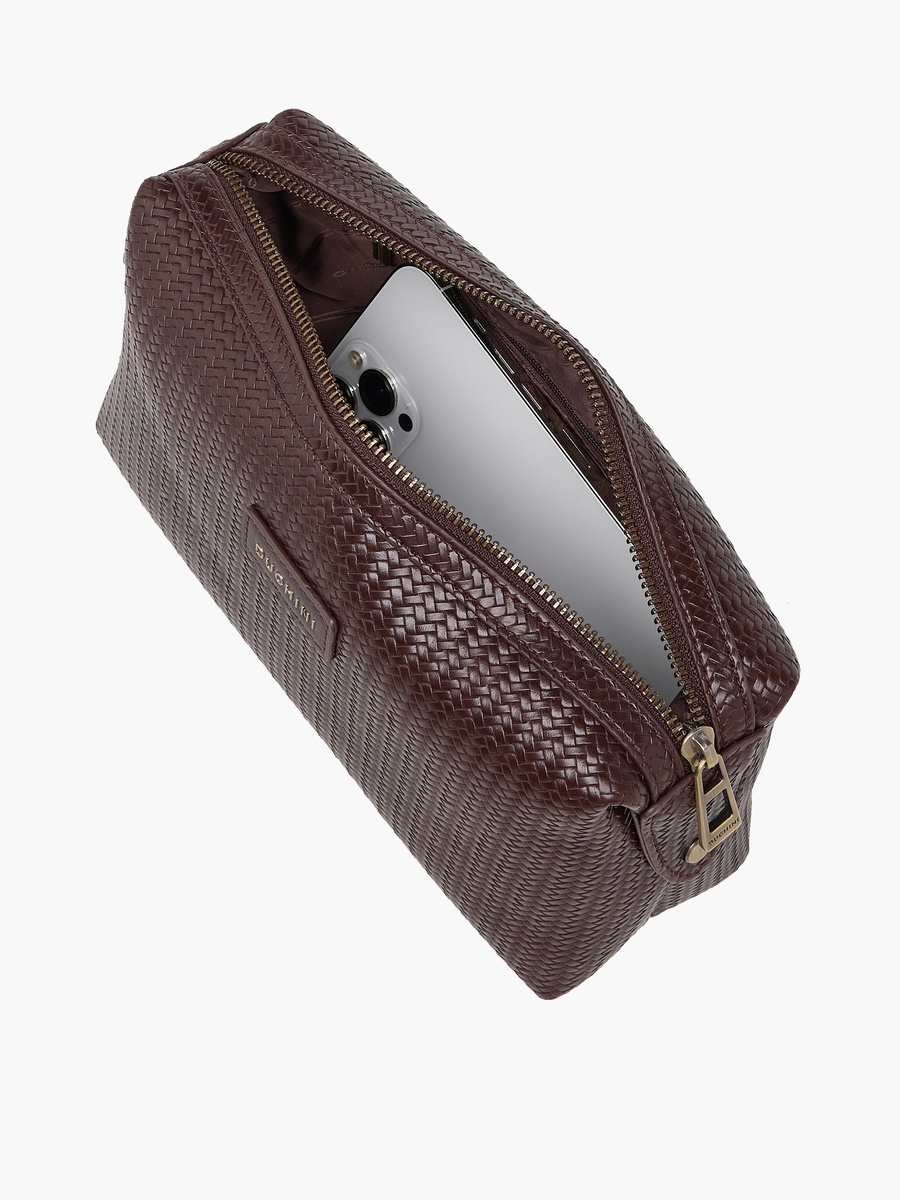 Men Chevron Textured Pouch with Buckle Strap