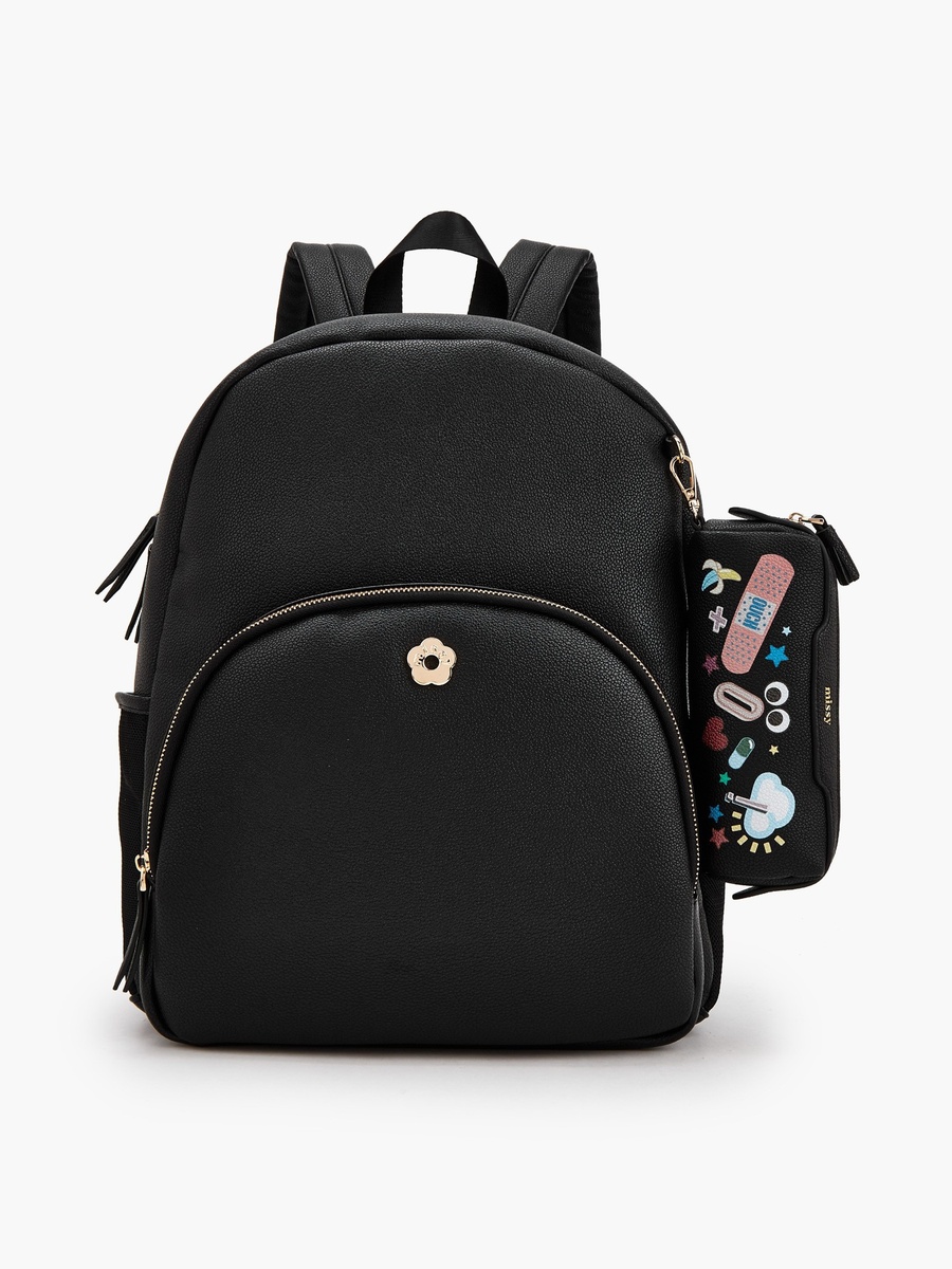 Textured Backpack with Printed Pouch