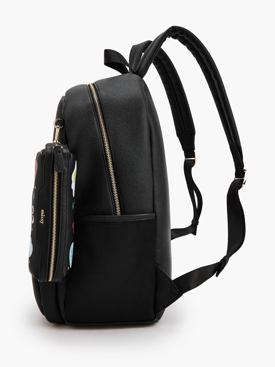 Textured Backpack with Printed Pouch
