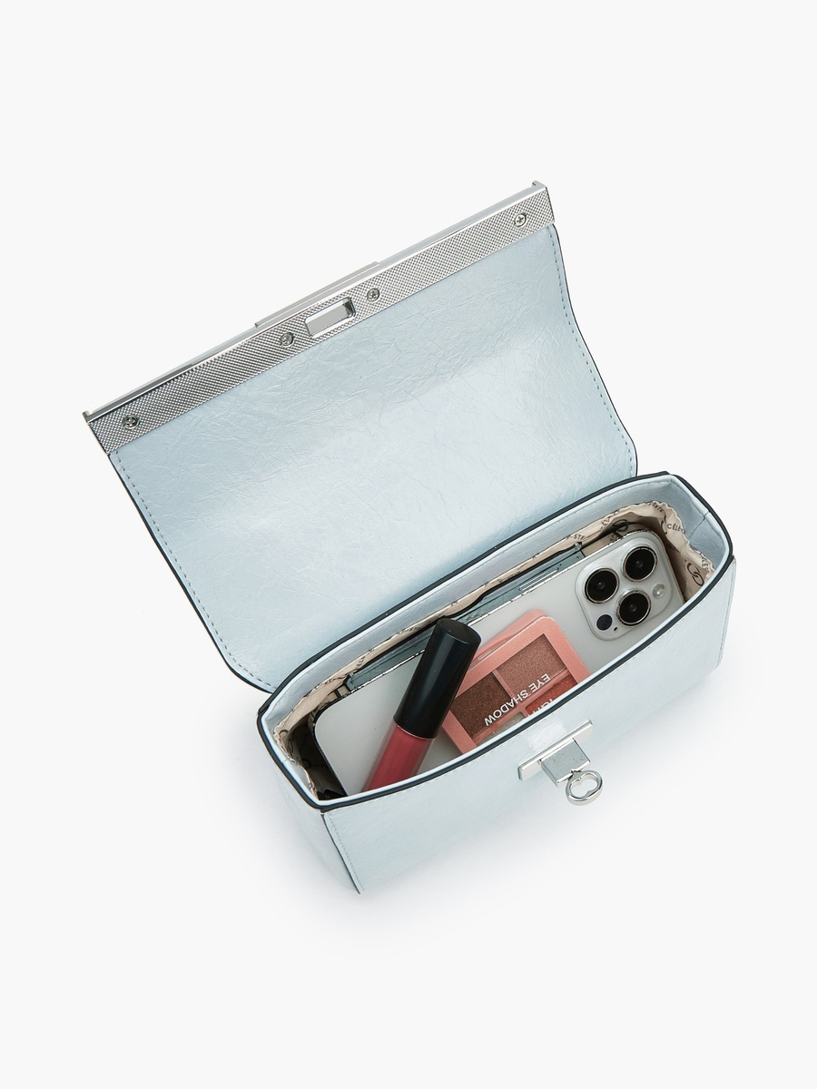 Solid Crossbody Bag with Twist Lock Closure