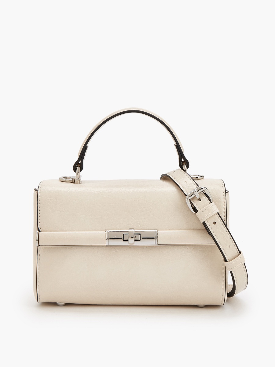 Solid Crossbody Bag with Twist Lock Closure