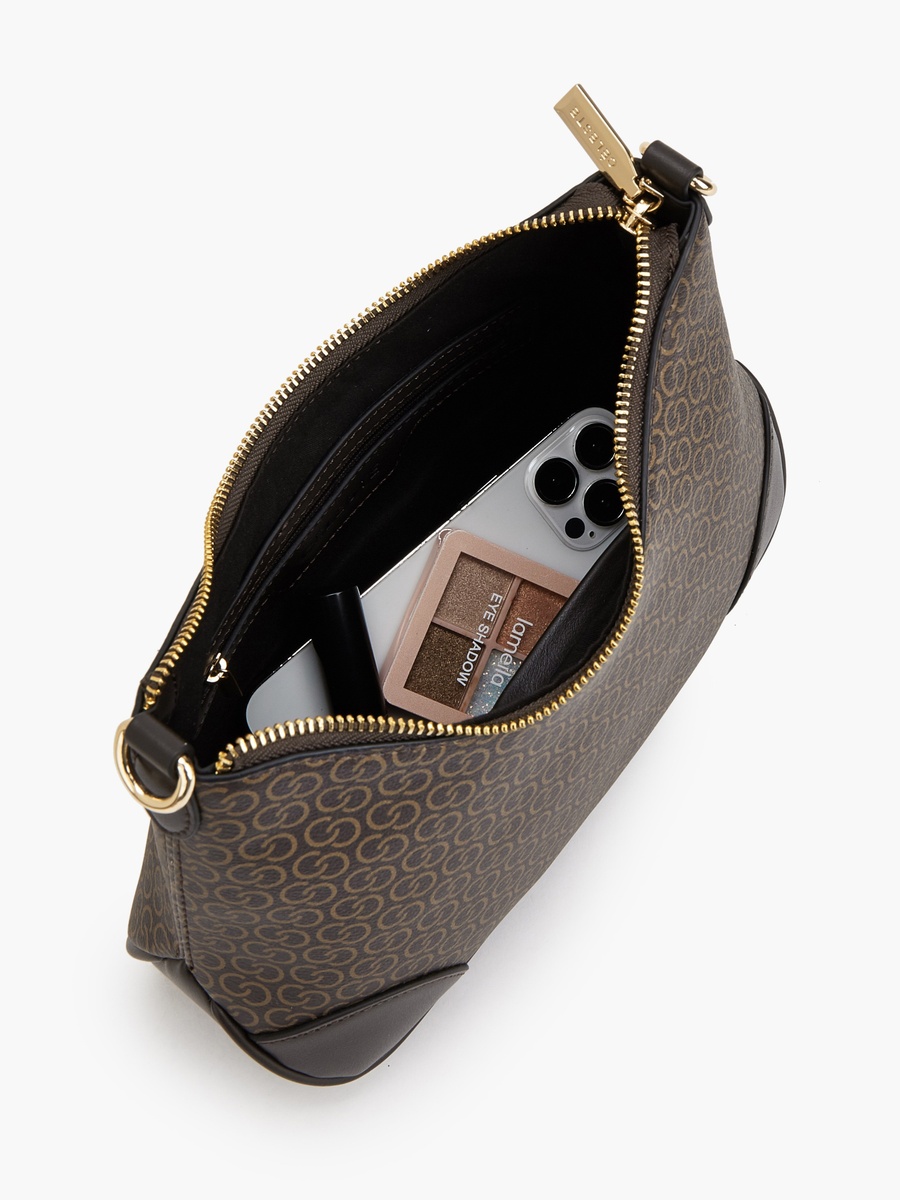 Monogram Print Crossbody Bag with Adjustable Shoulder Strap