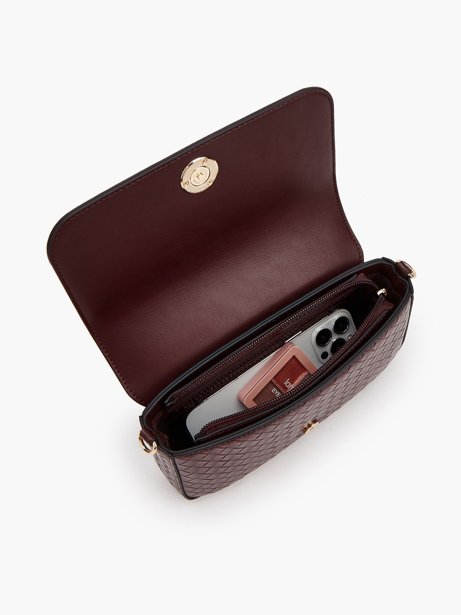 Woven Textured Crossbody Bag with Button Closure