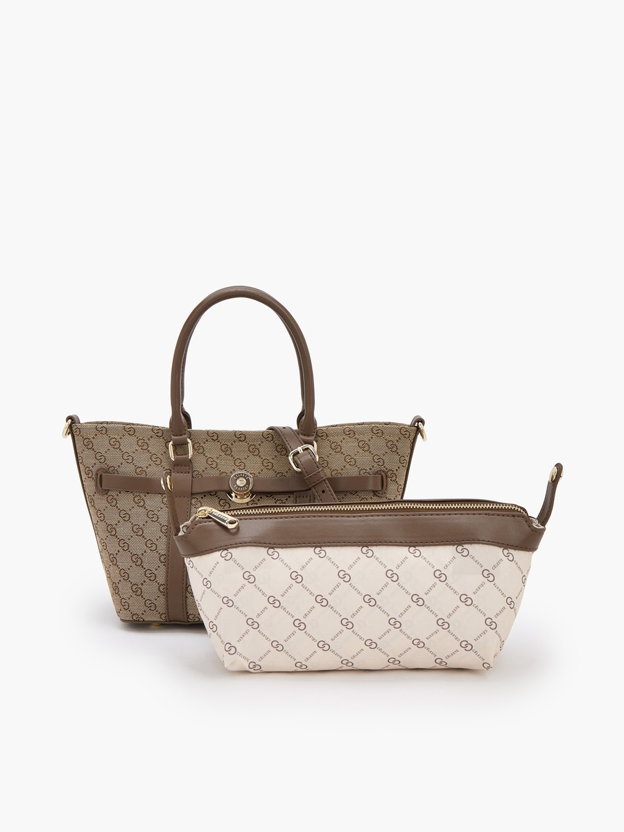 Monogram Print Tote Bag with Pouch