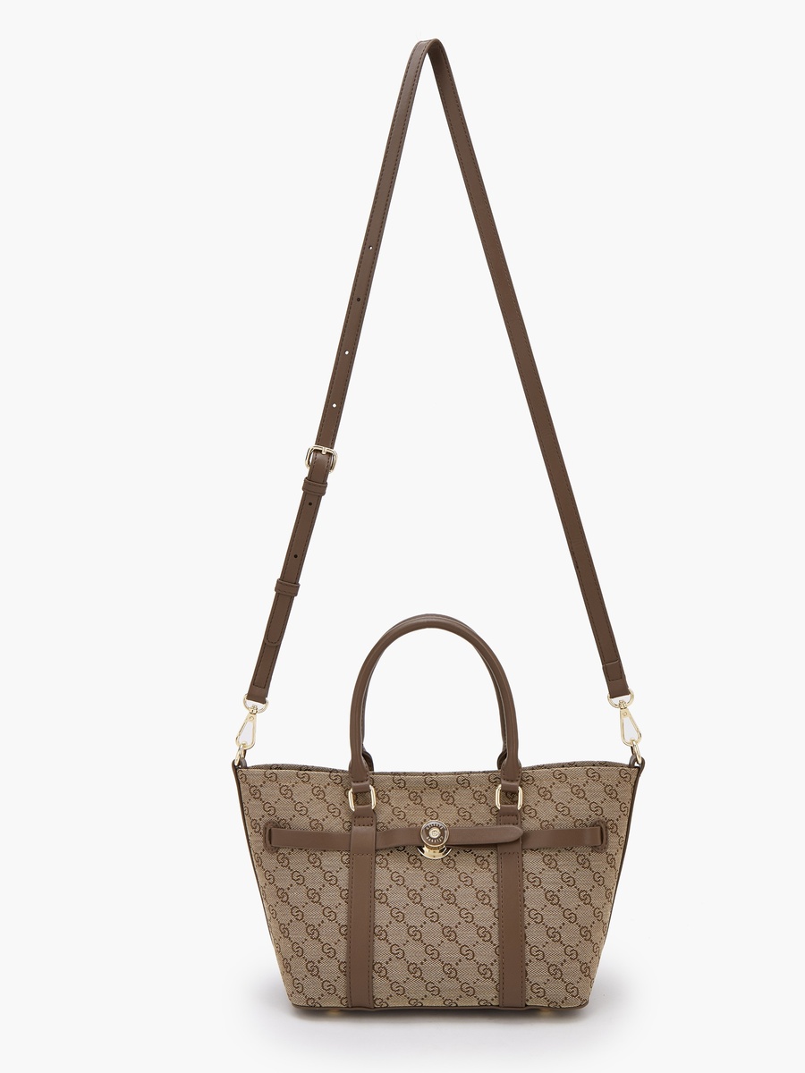 Monogram Print Tote Bag with Pouch