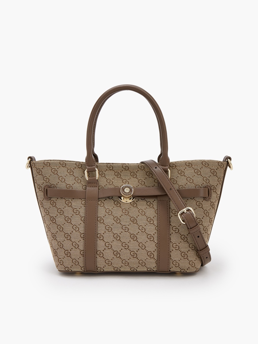 Monogram Print Tote Bag with Pouch