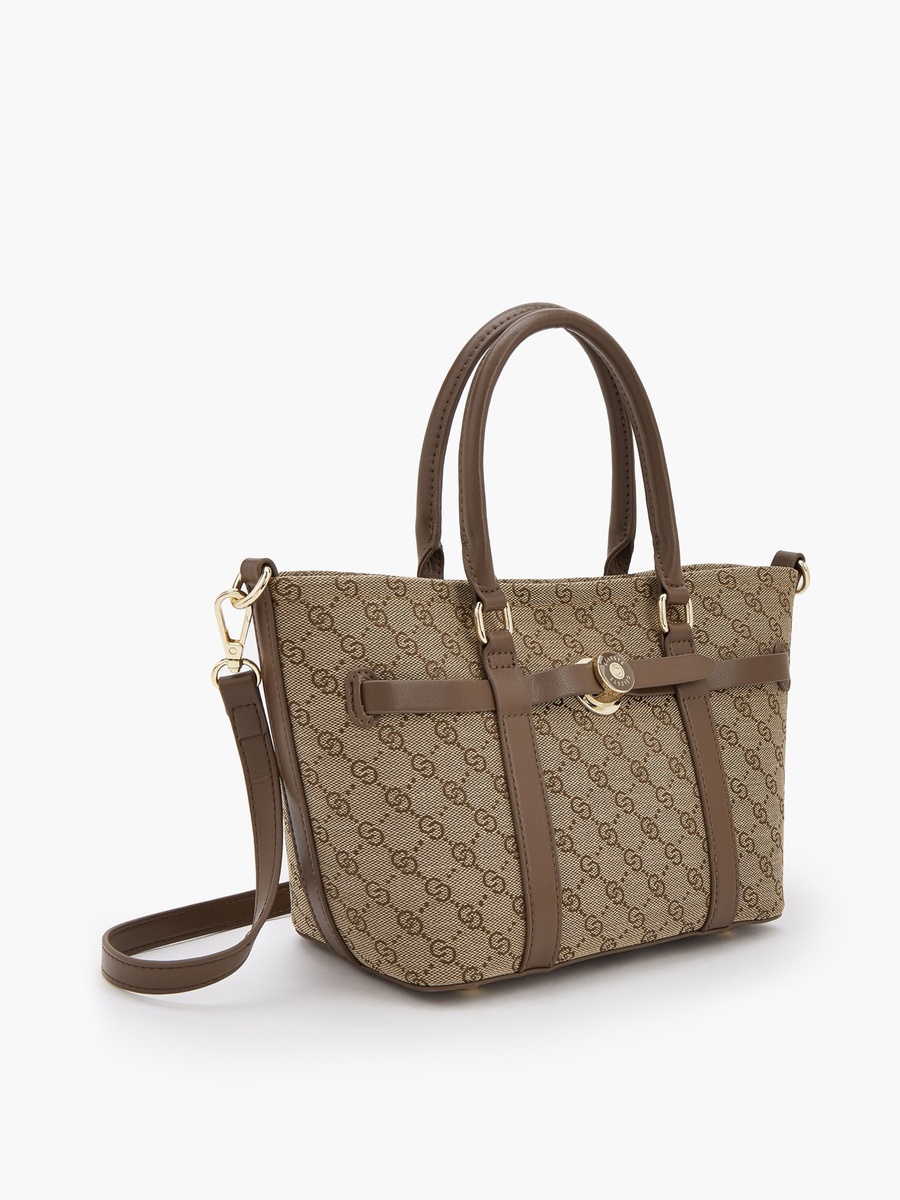 Monogram Print Tote Bag with Pouch