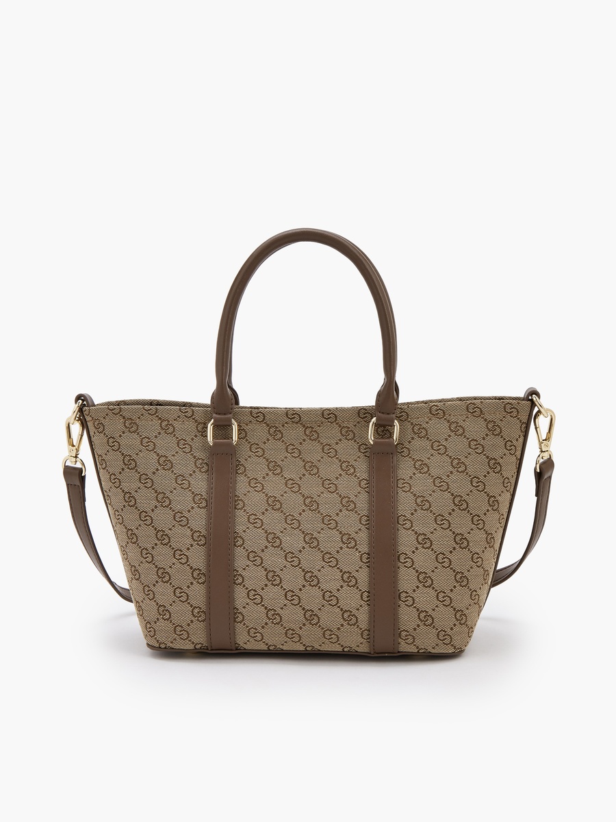 Monogram Print Tote Bag with Pouch