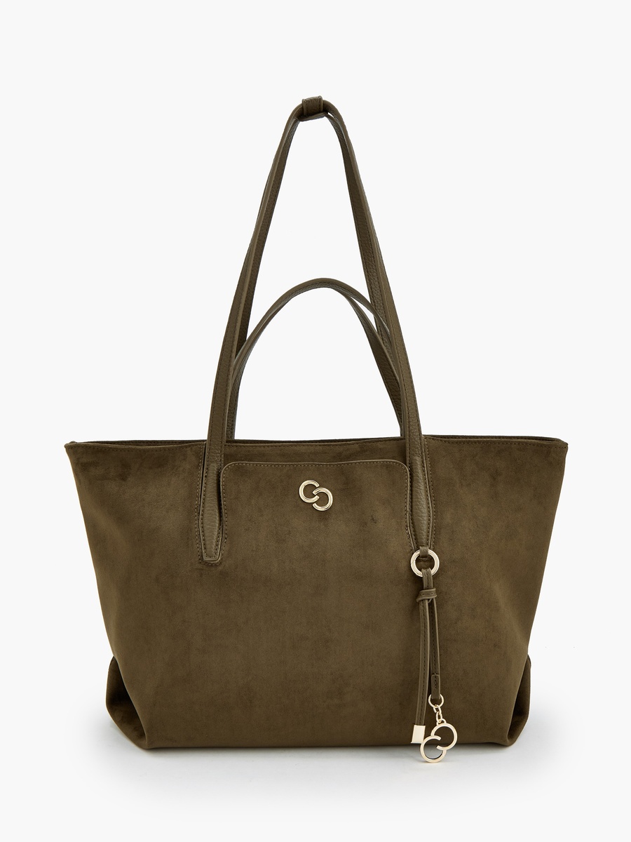 Suede Tote Bag with Metallic Charm