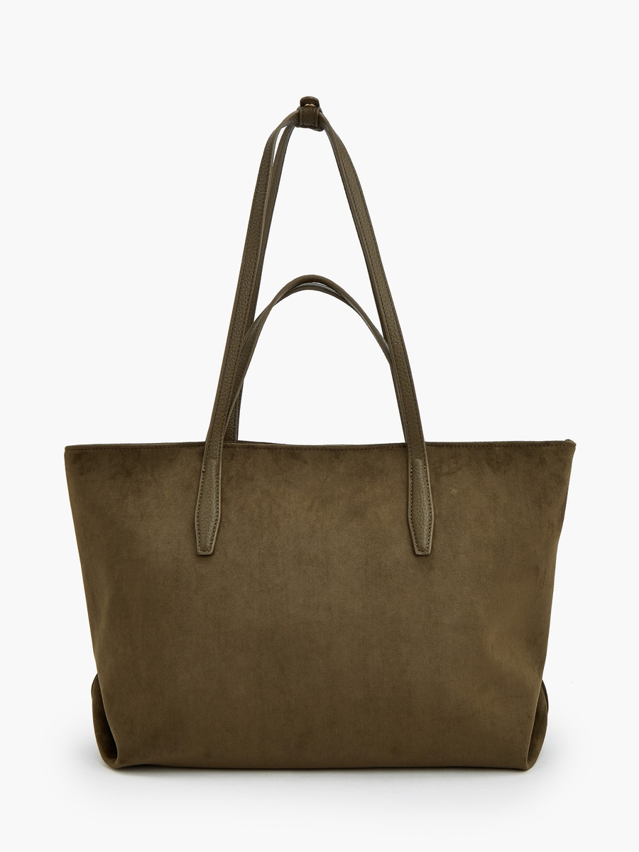 Suede Tote Bag with Metallic Charm