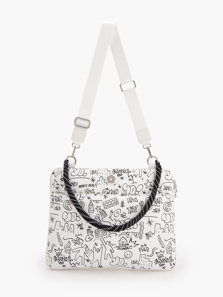 Doodle Print Laptop Bag with Detachable Strap