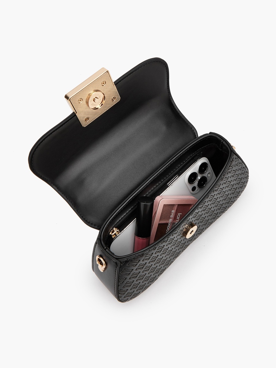 Monogram Embossed Satchel Bag with Detachable Strap