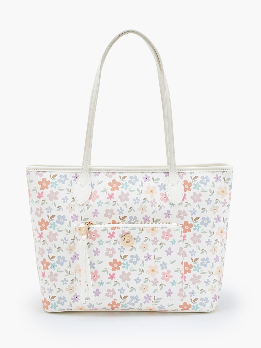 Floral Print Tote Bag with Double Handles and Zip Closure