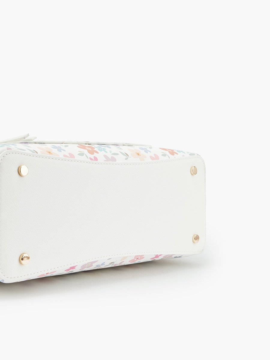 Floral Print Tote Bag with Double Handles and Zip Closure