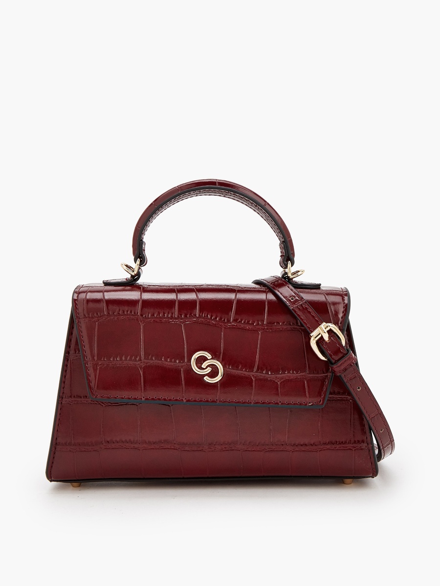 Textured Satchel Bag with Button Closure