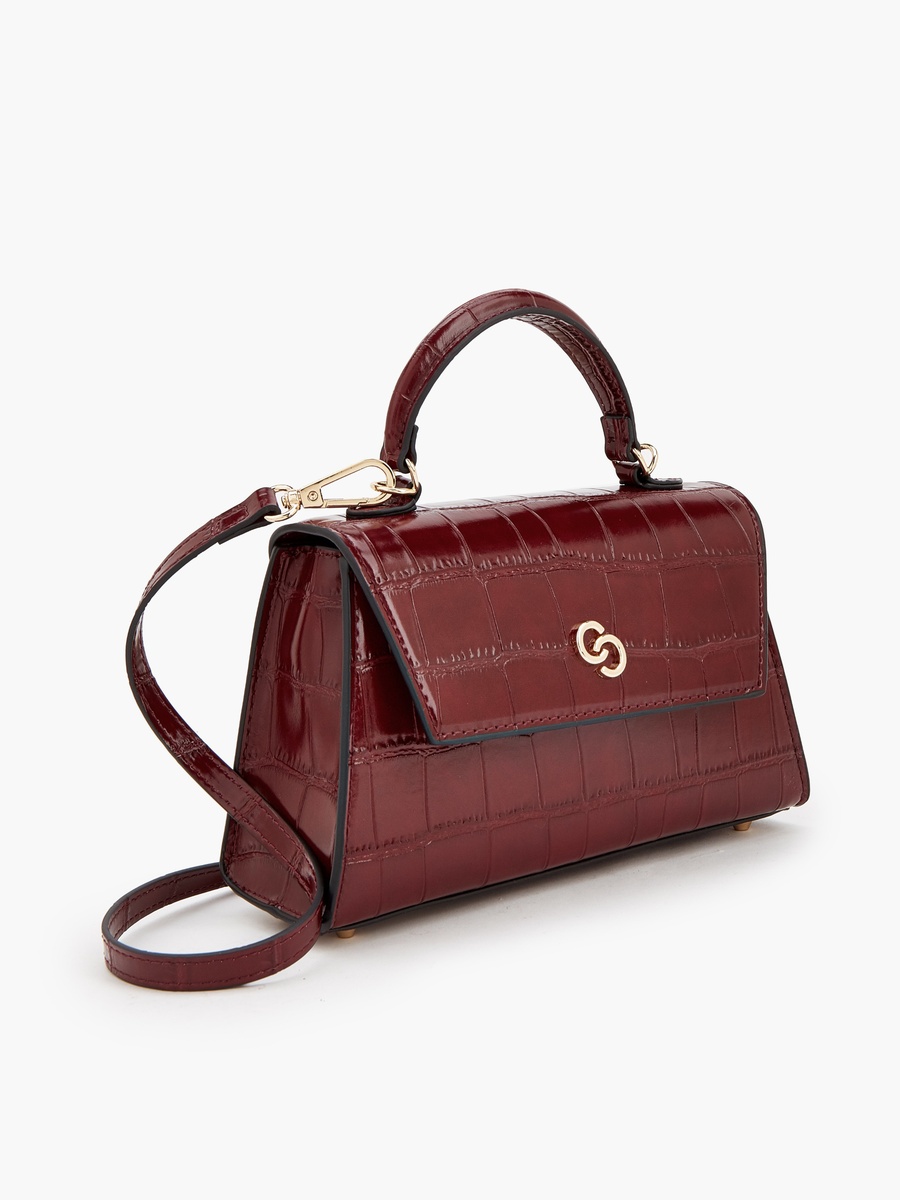 Textured Satchel Bag with Button Closure