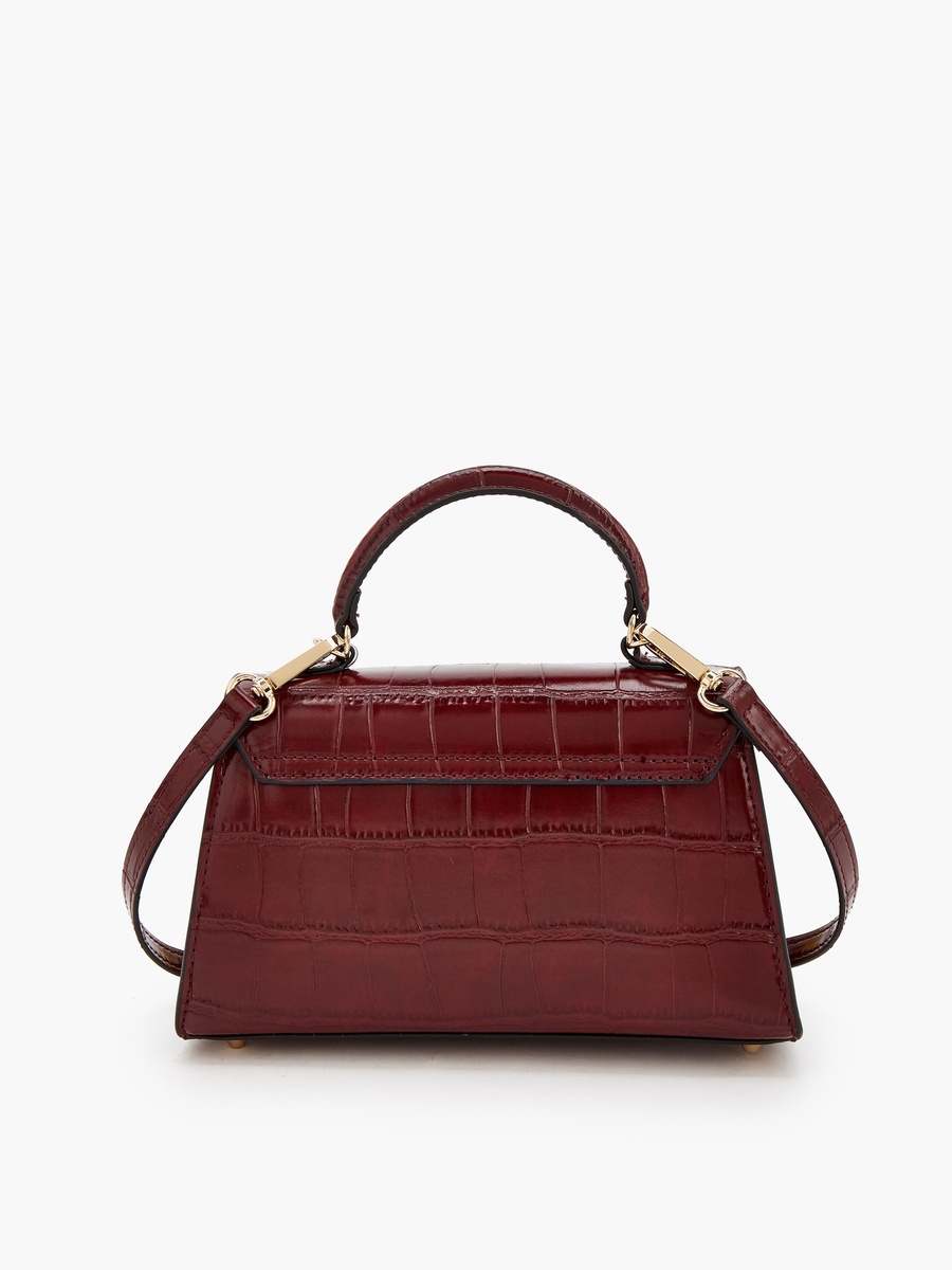 Textured Satchel Bag with Button Closure