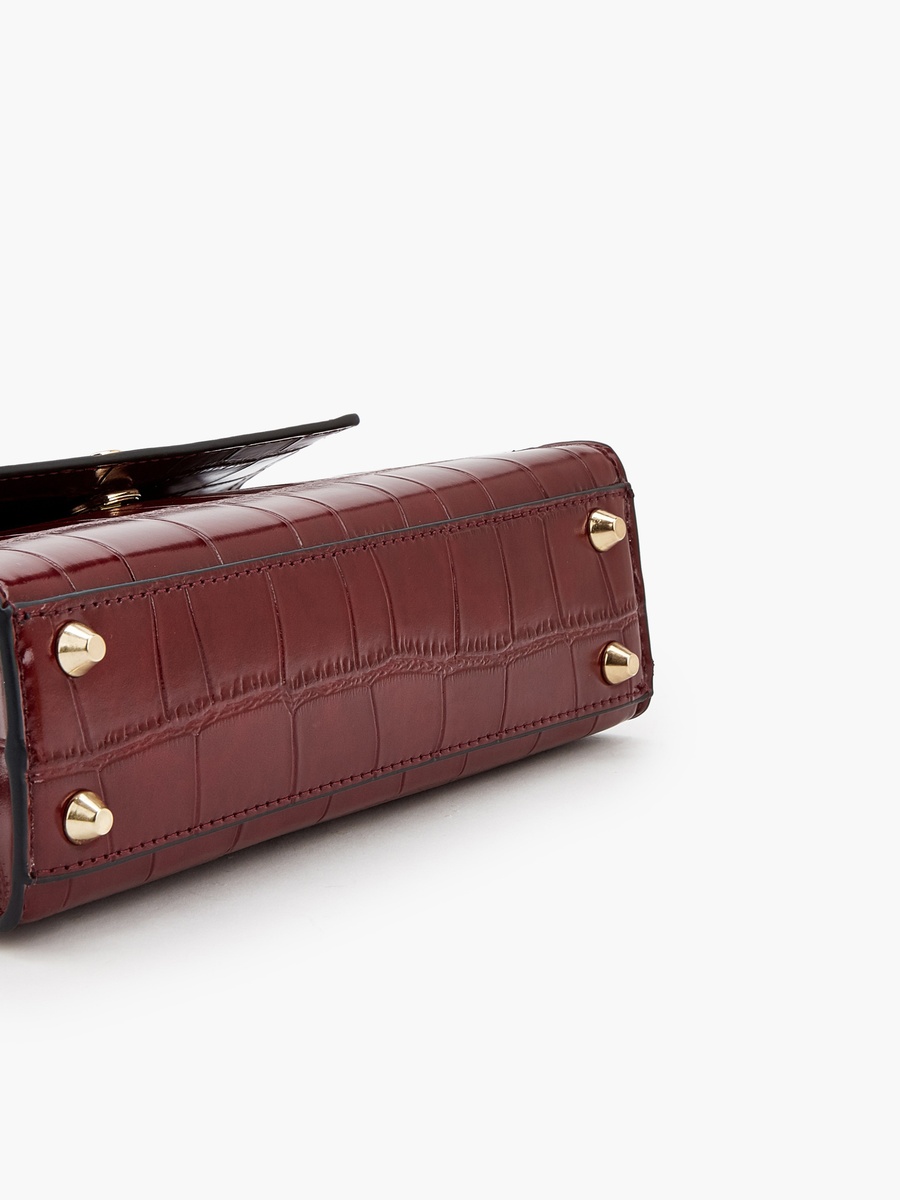 Textured Satchel Bag with Button Closure