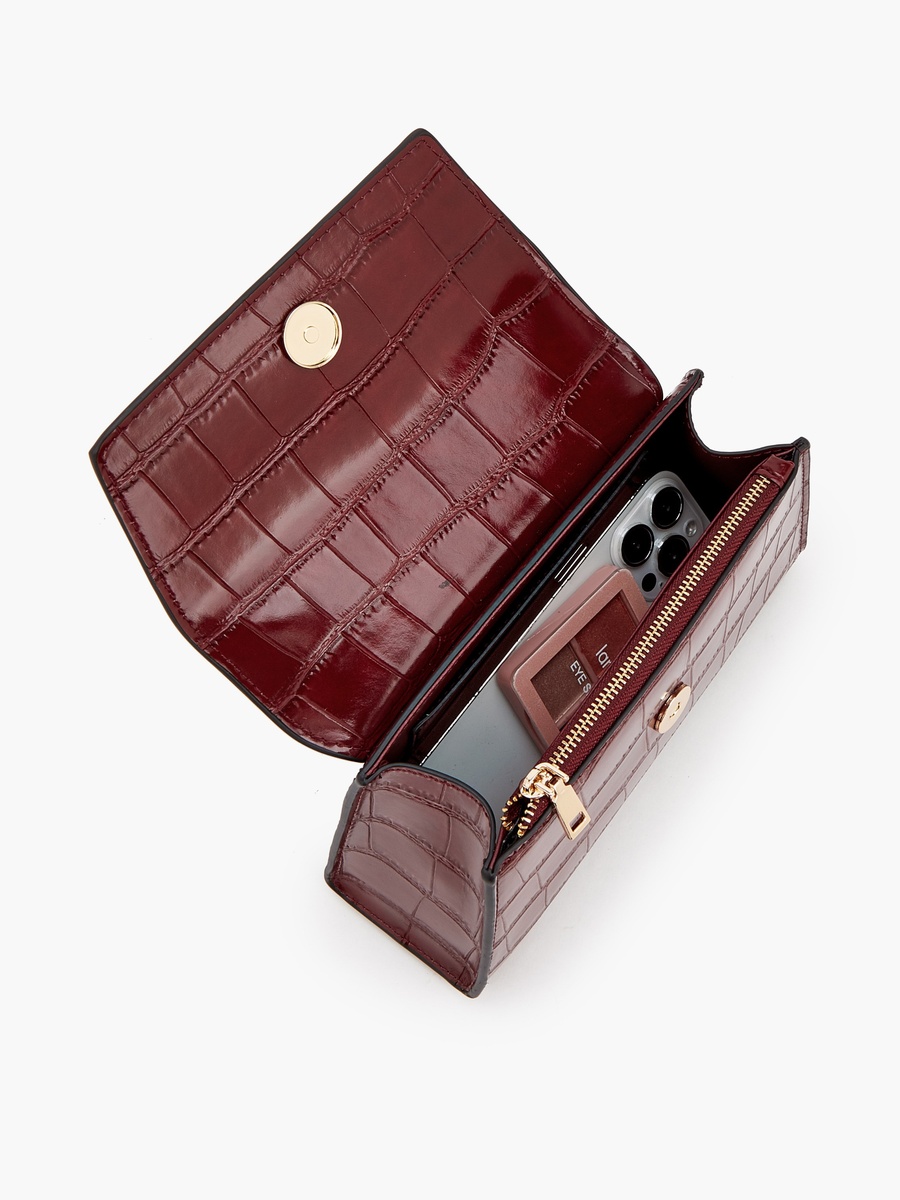 Textured Satchel Bag with Button Closure