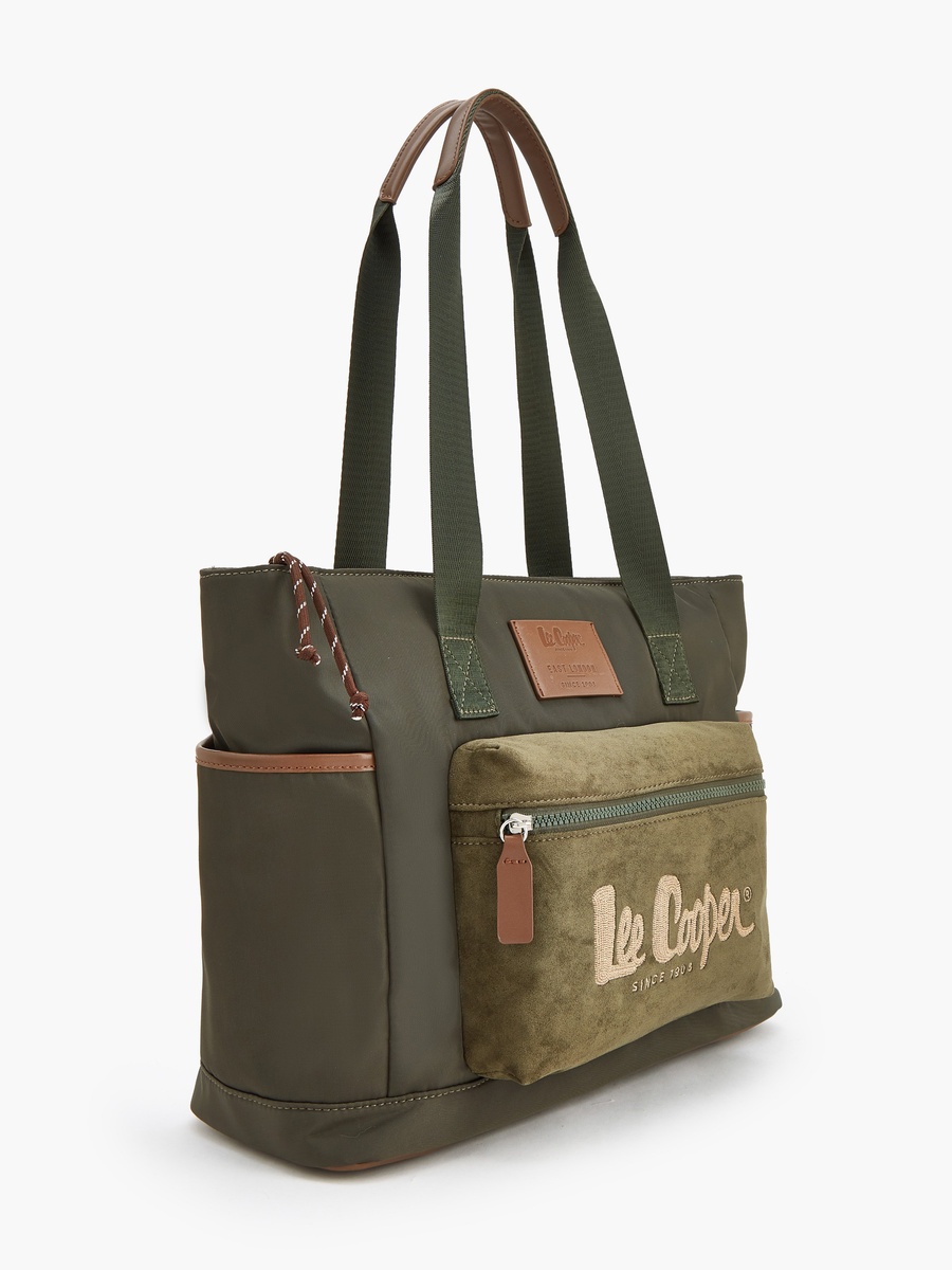 Suede Tote Bag with Zip Closure
