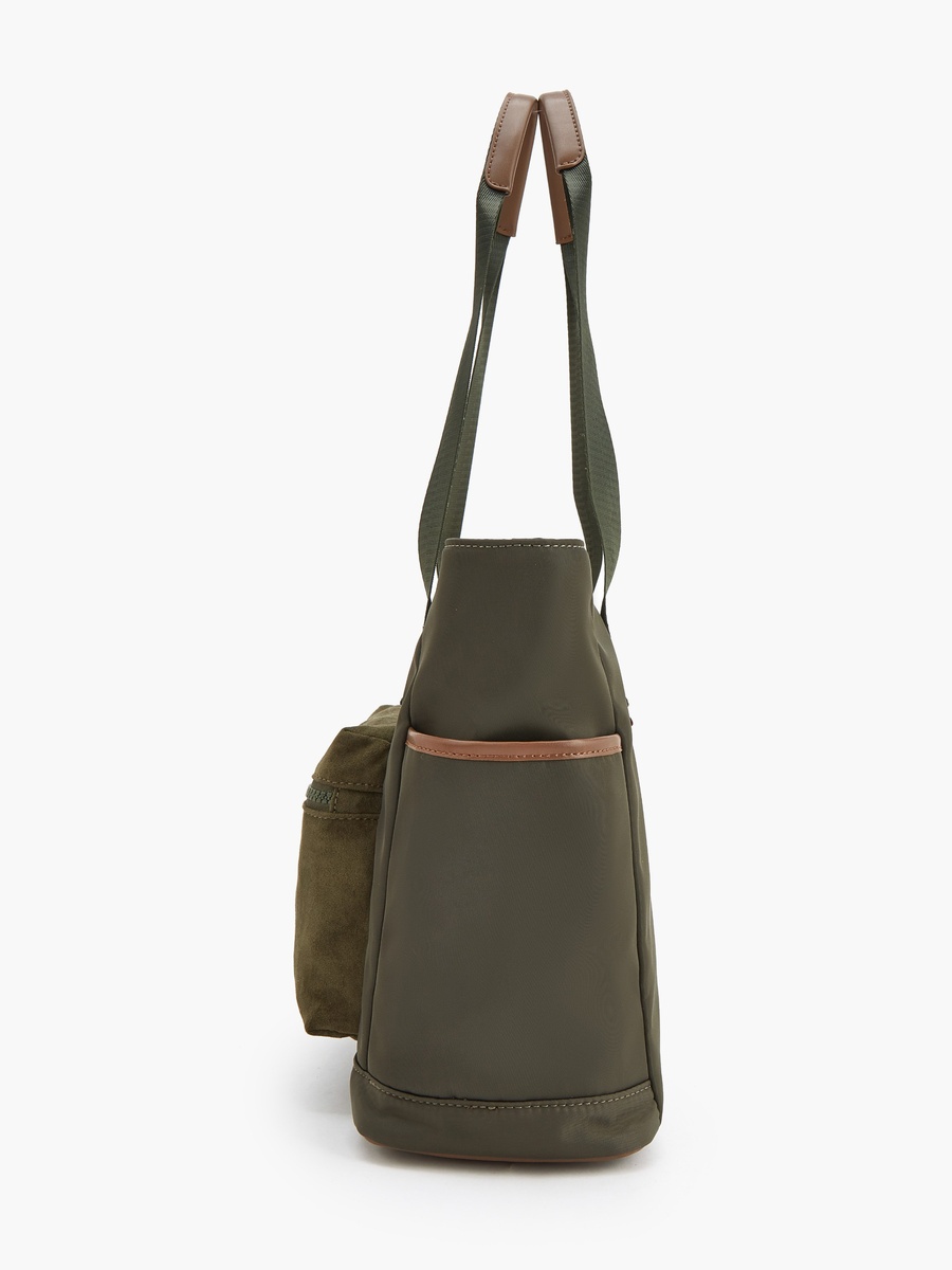 Suede Tote Bag with Zip Closure