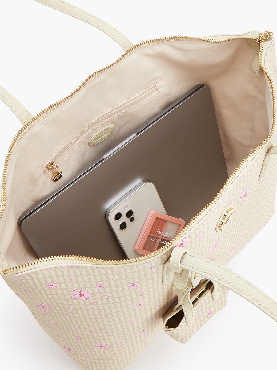 Floral Print Tote Bag with Coin Pouch