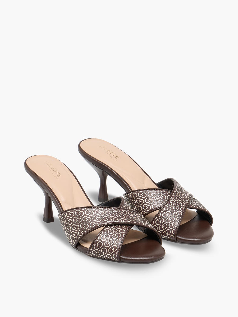 Women Monogram Print Stiletto Heel Sandals