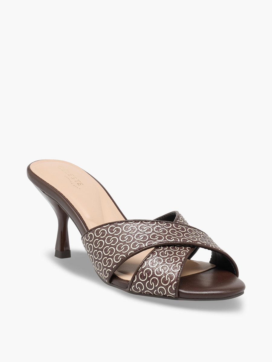 Women Monogram Print Stiletto Heel Sandals