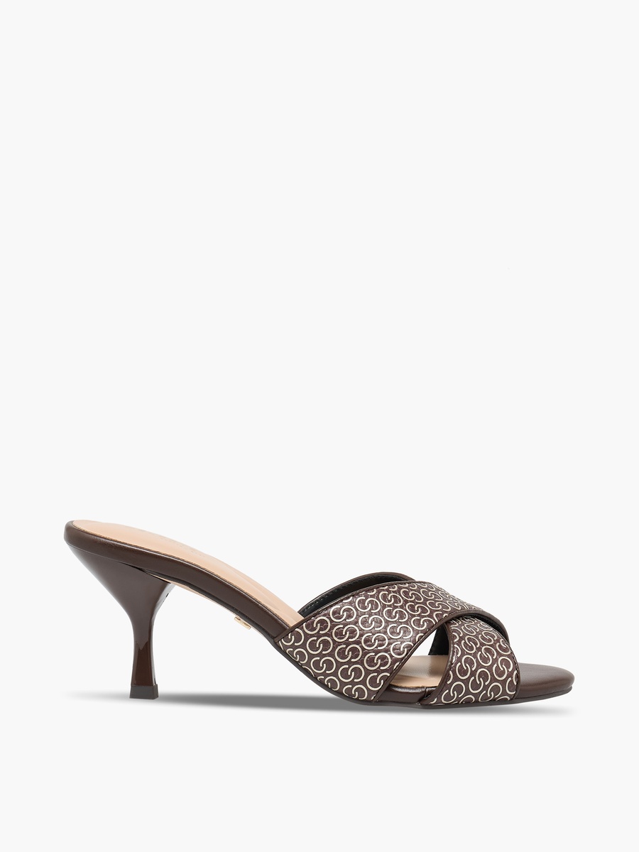 Women Monogram Print Stiletto Heel Sandals
