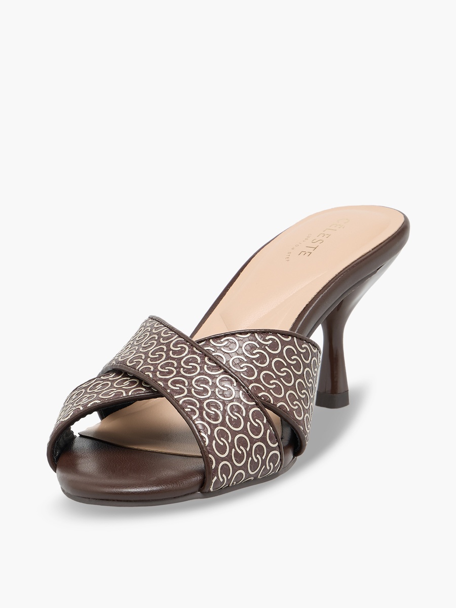 Women Monogram Print Stiletto Heel Sandals