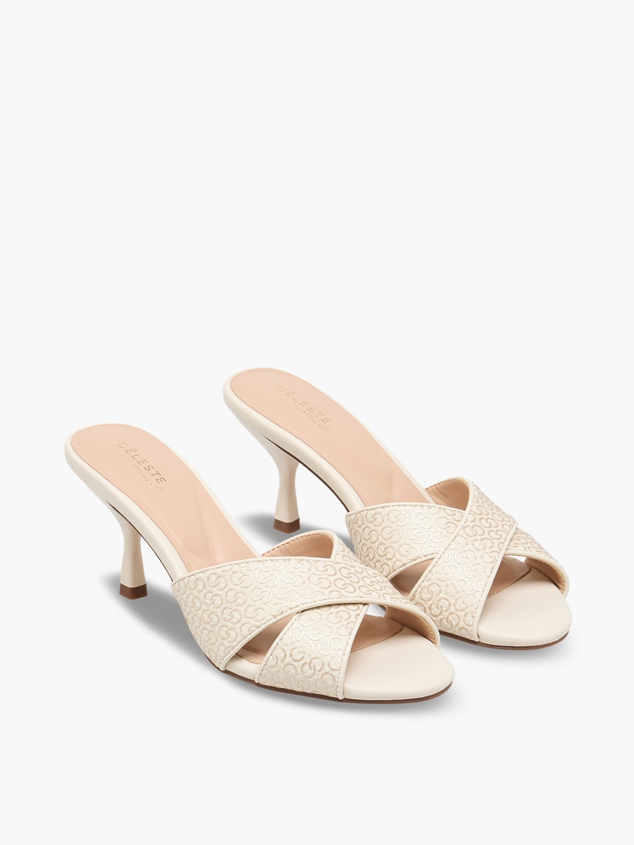 Women Monogram Print Stiletto Heel Sandals