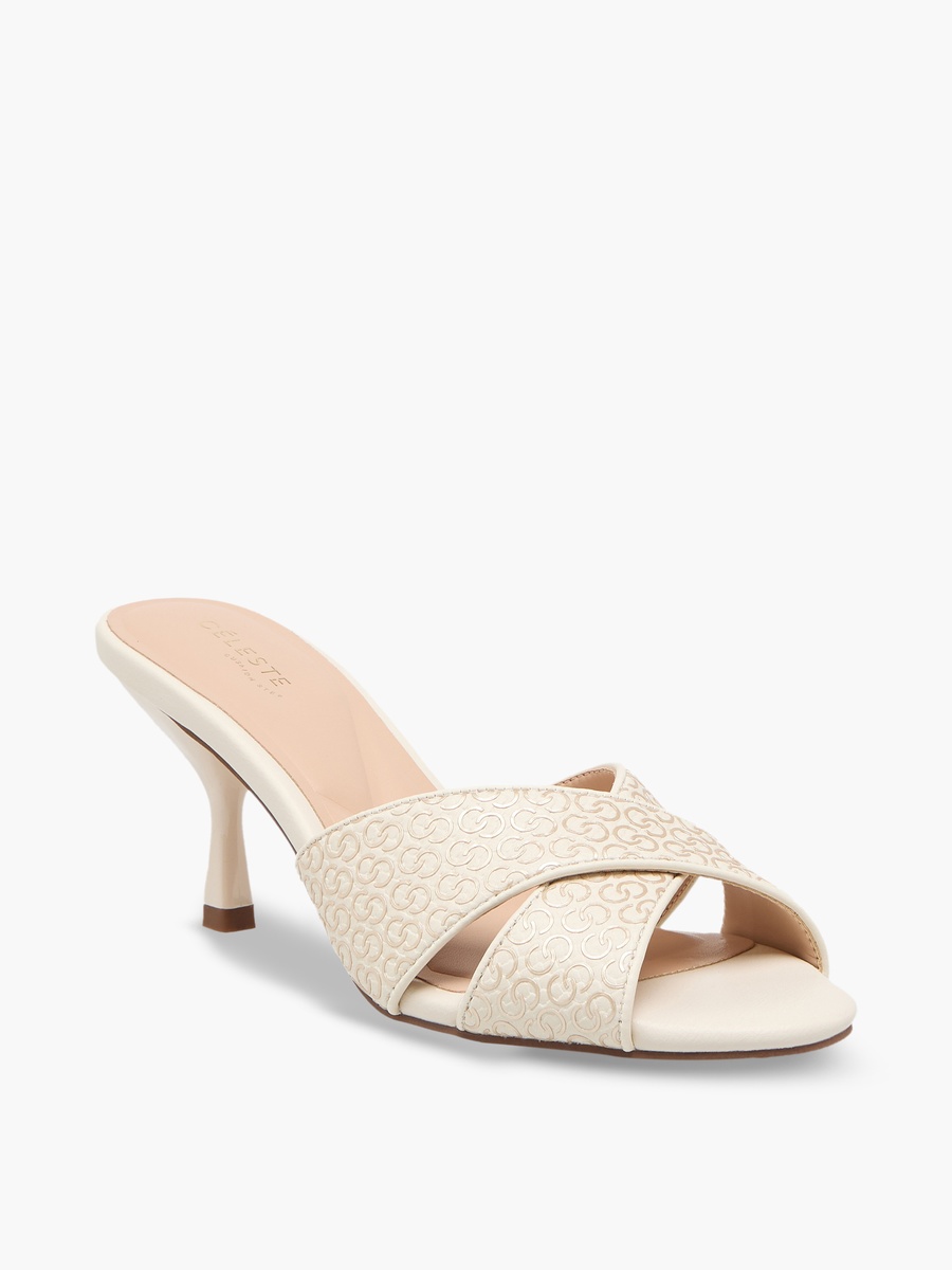 Women Monogram Print Stiletto Heel Sandals