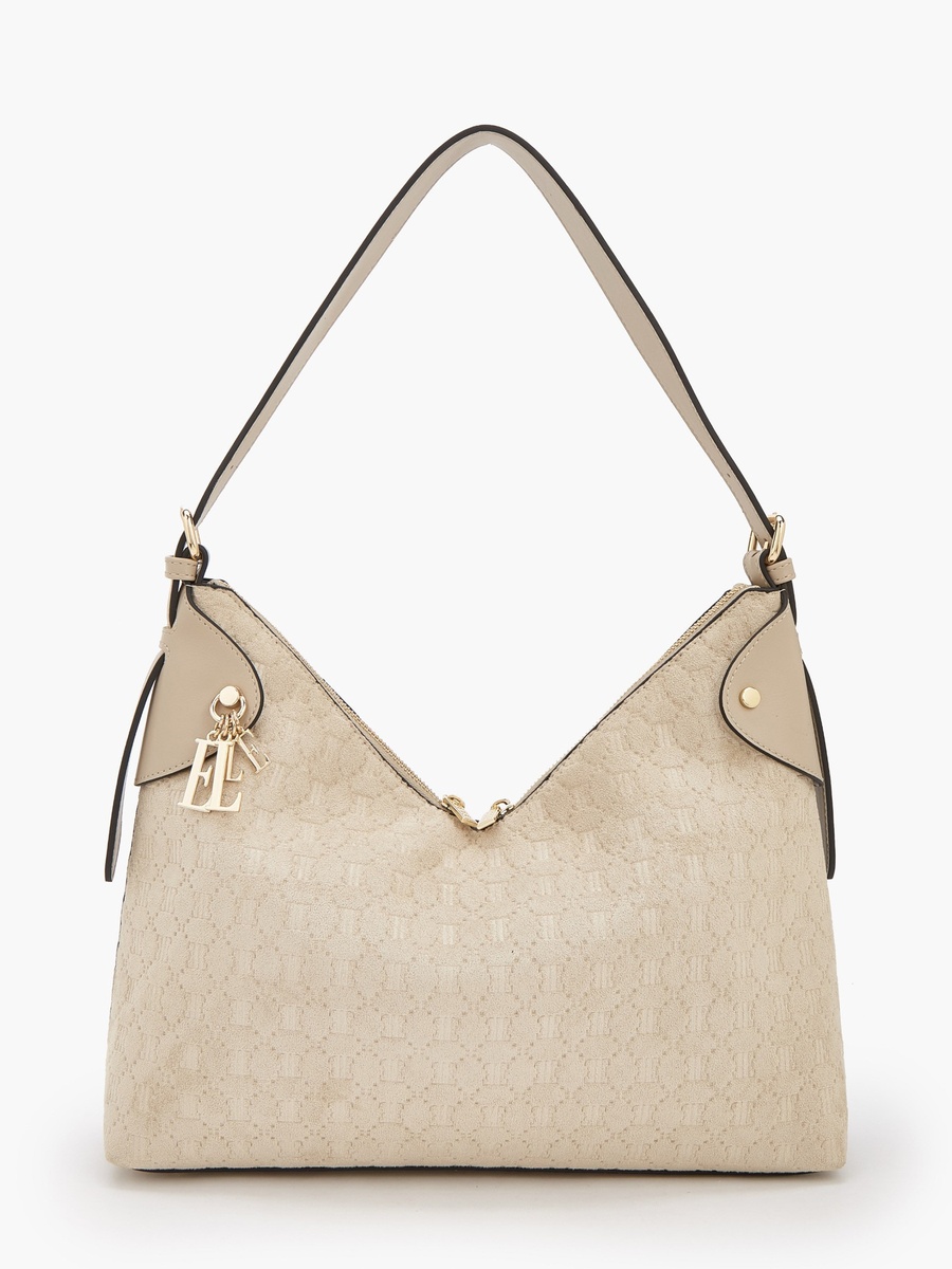 Suede Shoulder Bag with Zip Closure
