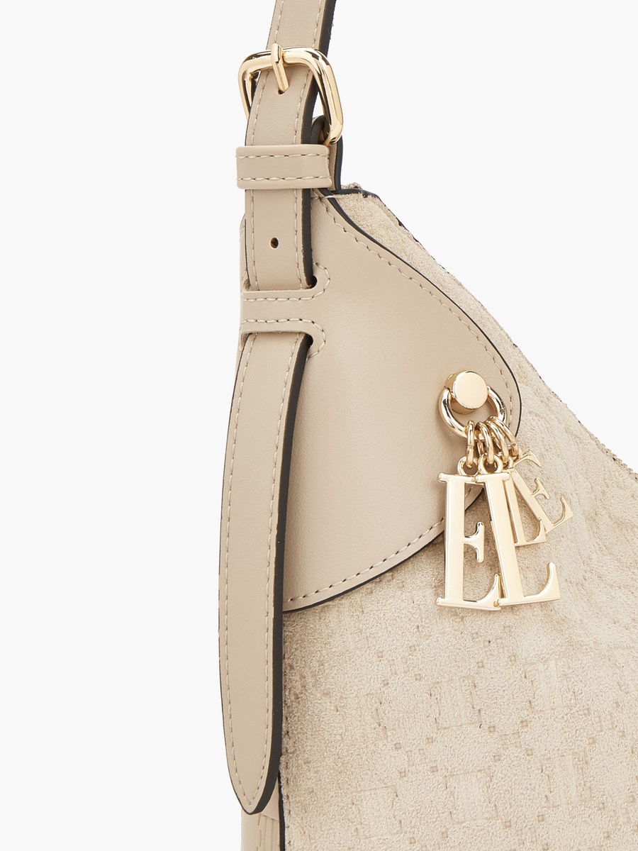Suede Shoulder Bag with Zip Closure