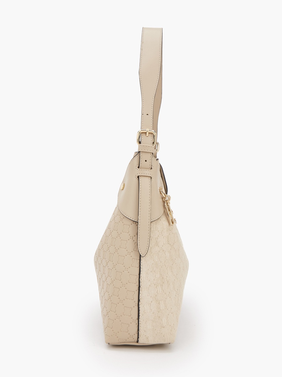 Suede Shoulder Bag with Zip Closure
