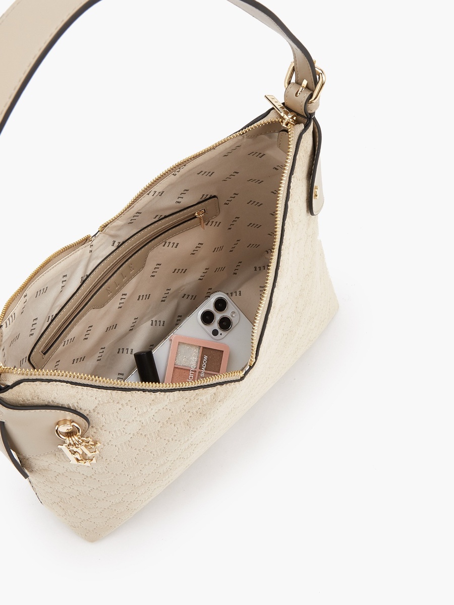Suede Shoulder Bag with Zip Closure