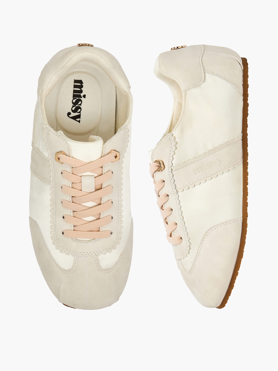 Women Scallop Trim Lace-Up Ankle Sneakers