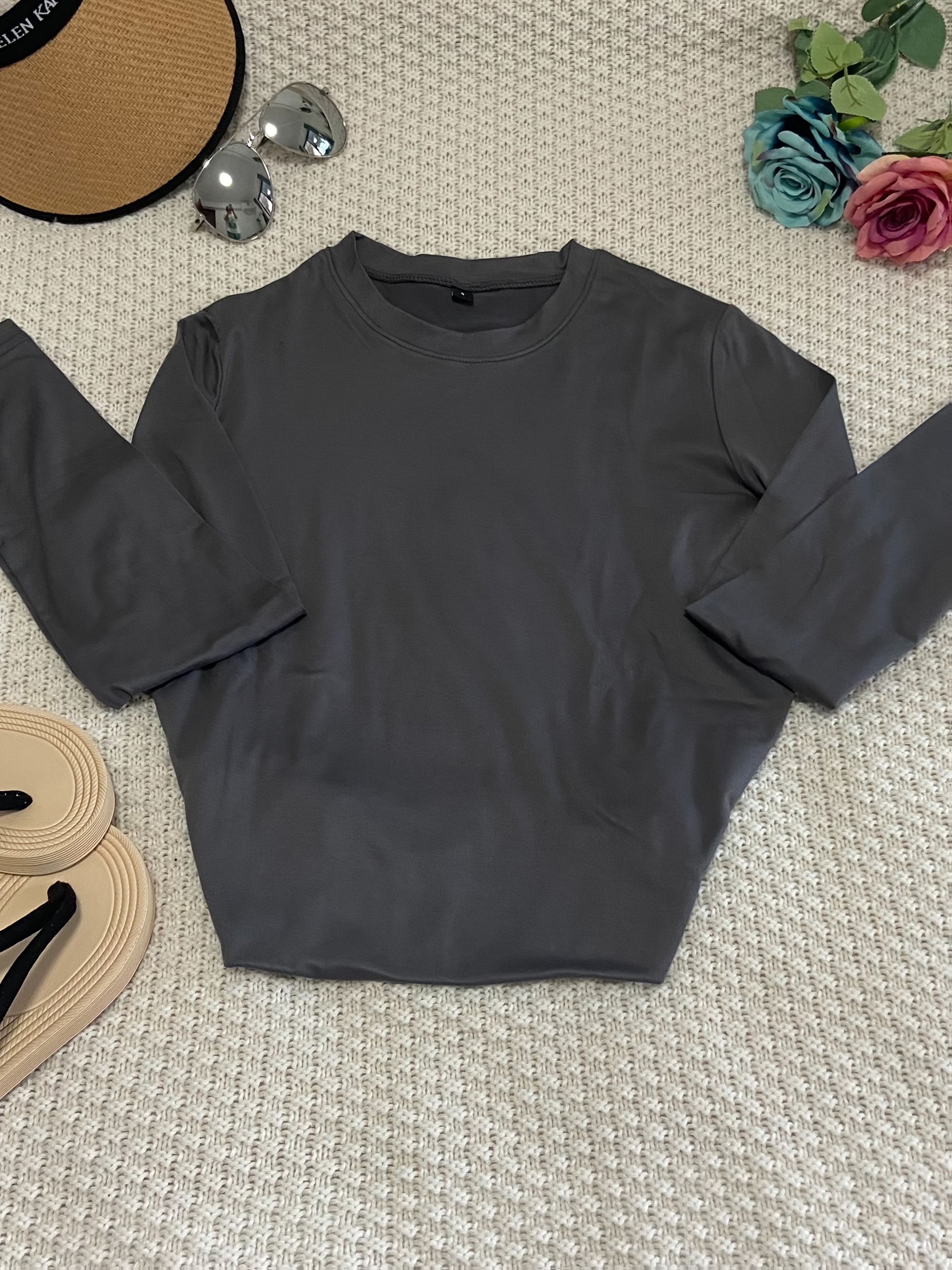 Charcoal Long Sleeve Round Neck T-Shirt