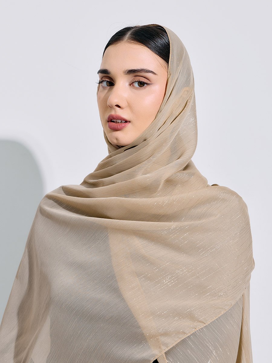 Beige Self Design Shimmer Hijab 70x180 cm