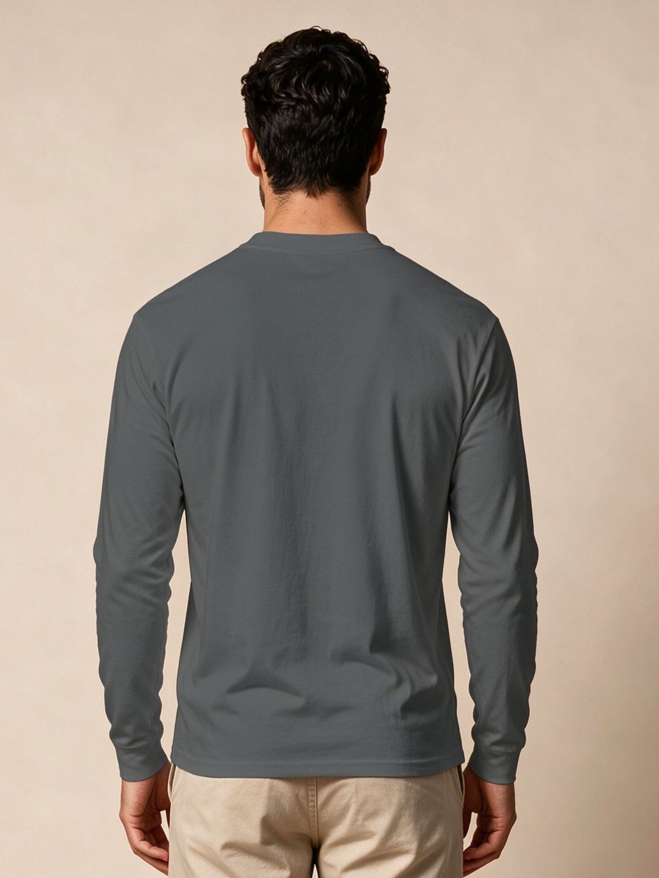 Charcoal Solid Crew Neck Long Sleeve T-Shirt