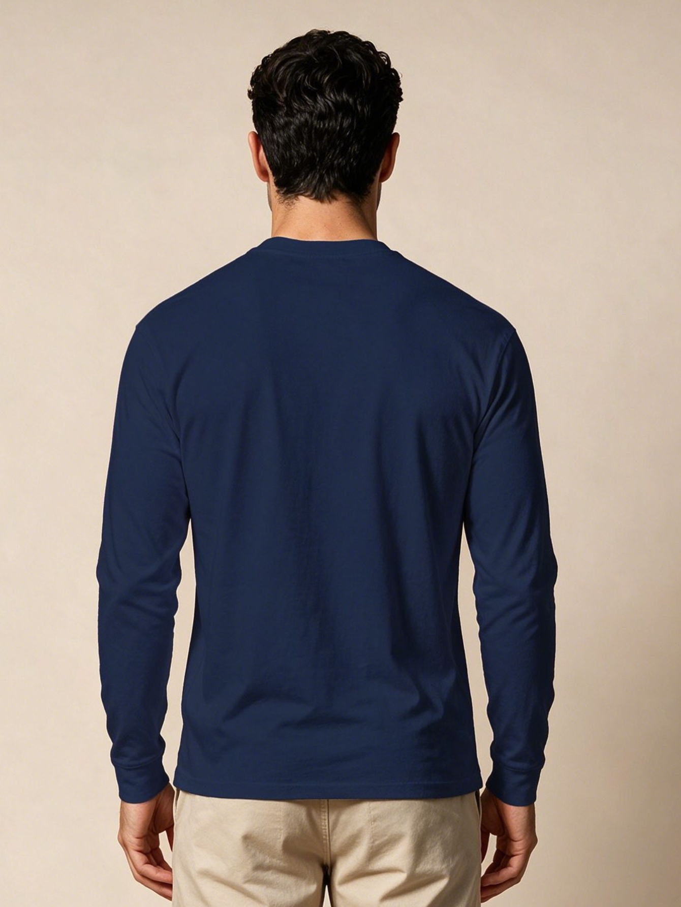 Navy Blue Solid Crew Neck Long Sleeve T-Shirt