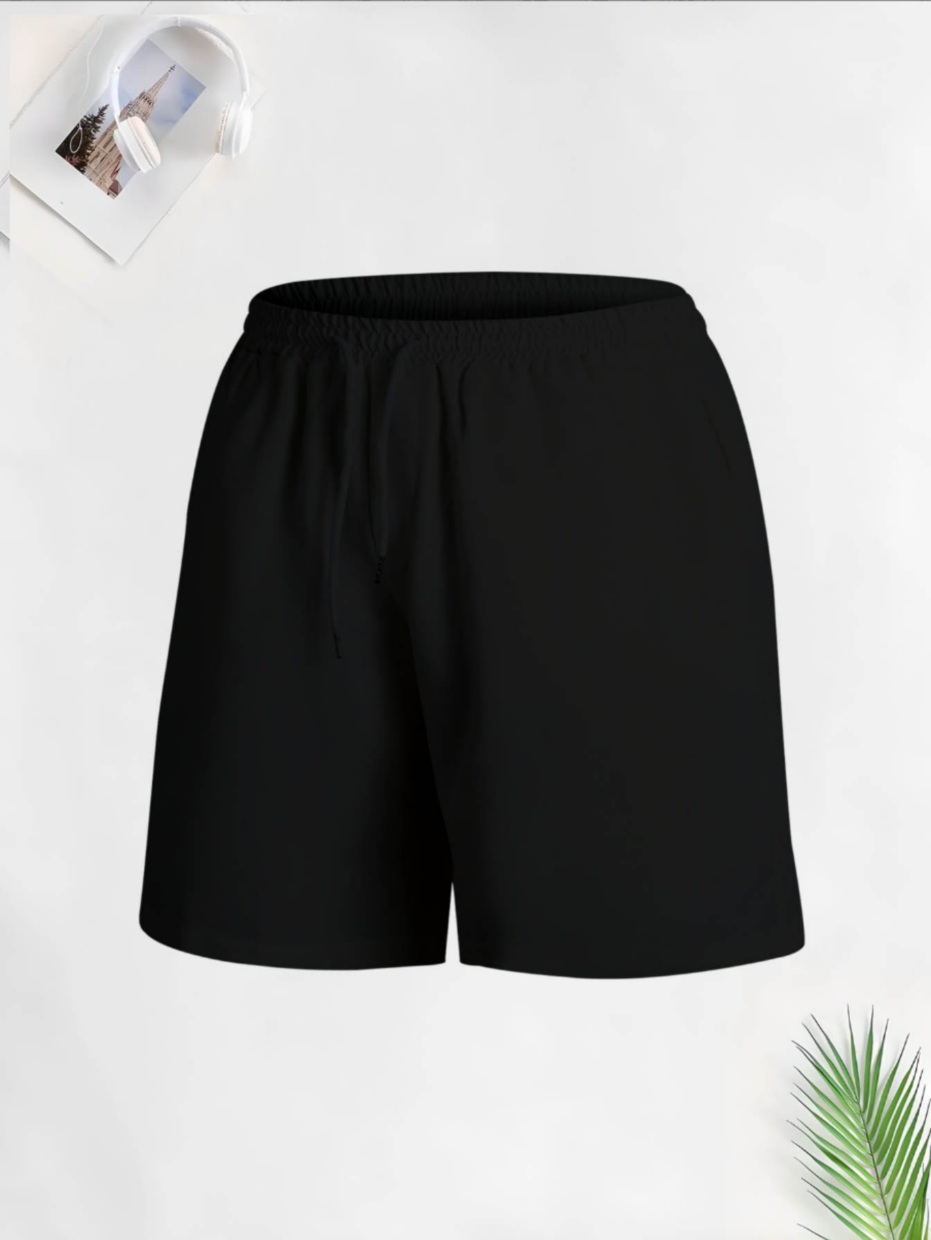 Black Solid Elasticated Waist Shorts